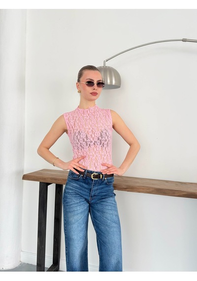Verymoda Sıfır Kol Dantel Bluz D2750 Pembe
