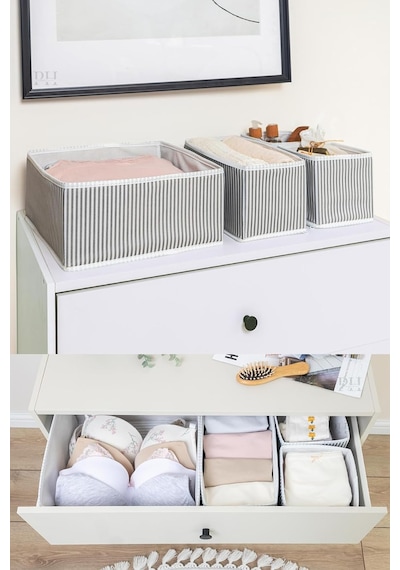 8 Li Çekmece Düzenleyici Organizer Dekoratif Sepet Hurç 8 Li Çekmece Çizgili Diğer