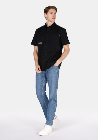 Colin's Colins Comfort Fit Shirt Neck Düz Erkek Siyah Kısa Kol Gömlek Cl1073361 Q1.v2 Blk Siyah