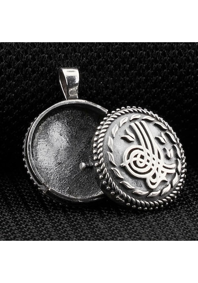 Takılingo 925 Ayar Gümüş Çift Taraflı Osmanlı Tuğralı Açılabilir Erkek Kolye Gümüş