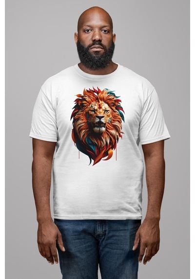 Renkli Kaplan Kükrüyor Unisex Unisex Beyaz Organik Baskılı T-shirt Penye Yüksek Kalite Beyaz