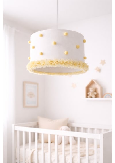 Bebek Odası Avize El Yapımı Çiçekli Kumaş Aydınlatma 30x20 Cm Silindir Dekoratif Modern Tasarım Sarı