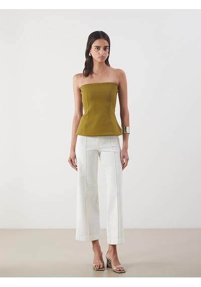 Lcw Vision Haki Straplez Yaka Peplum Bluz