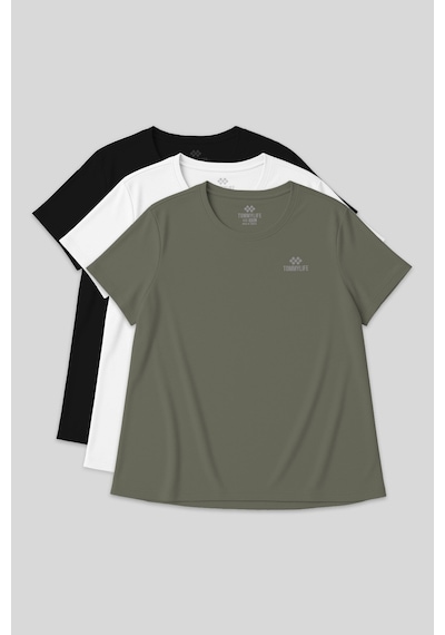 Tommylife Rahat Form 3lü Paket Siyah-beyaz-haki Battal Kadın T-shirt - 97308 Siyah - Yeşil
