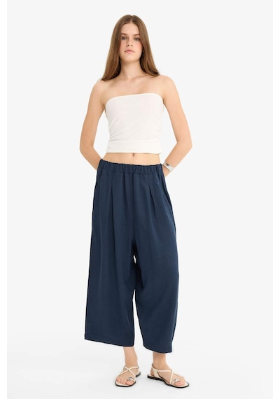 Defacto Balloon Fit Çift Cepli Normal Bel Crop Keten Karışımlı Pantolon F9960ax25aunv207 Lacivert