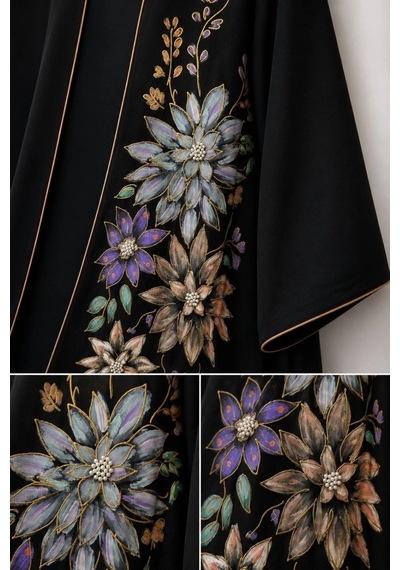 Nazzain Siyah Gold Nakış Detaylı Abaya Çok Renkli