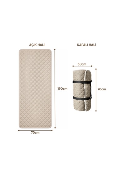 Katlanır Kamp Yatağı - Yer Yatağı - Taşınabilir - Argeus - Bej - 70x190cm Çok Renkli