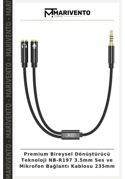Premium Bireysel Dönüştürücü Teknoloji Nb-r197 3.5mm Ses Ve Mikrofon Bağlantı Kablosu 235mm