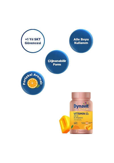 Dynavit Gummies Vitamin D3 60 Çiğnenebilir Form - Aile Boyu Kullanım D Vitamini Kas & Kemik & Bağışıklık