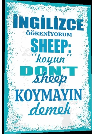 Duvar Yazıları İngilizce öğreniyorum sheep koyun demek retro ahşa
