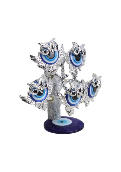 Feng Shui Nazar Boncuğu Çiçeği Hayat Ağacı Biblo Servet Çakra Şans Ağacı Mavi Göz Baykuş 15 Cm. 96728053
