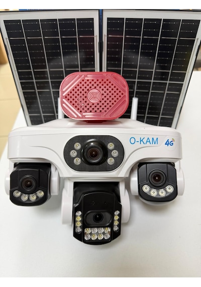 O-kam Ok337b Premium 12mp 4 Kameralı 4g Çift Solar Panel Aov Gece Görüş Sesli Konuşma Akıllı Kamera Turkcell Sim Kart