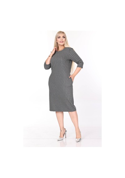 Çift Cepli Desenli Esnek Kışlık Büyük Beden Midi Elbise 44d-2710 Desenli