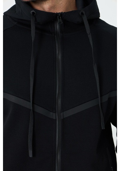 White Stone Siyah Cepli Kapüşonlu Fermuarlı Erkek Sweatshirt