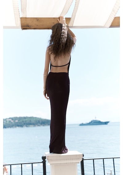 Mai Collection Mai Studios Co. Fahmin Degaje Yaka Kahve Uzun Elbise Kahve