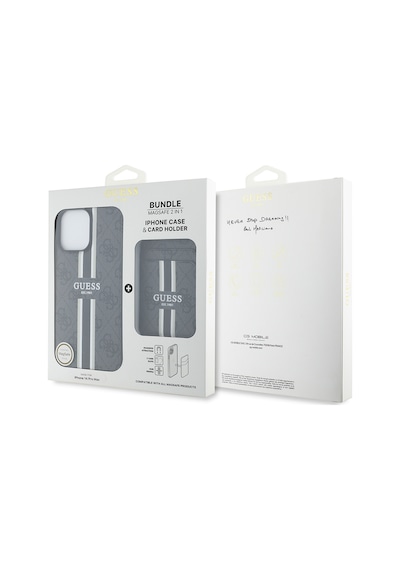 Apple Uyumlu iPhone 14 Pro Max Kılıf Guess Lisanslı Magsafe Özellikli 4g Desenli Çizgili Kartlıklı Kapak Siyah