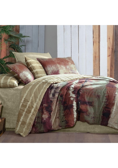 Mondrian King Size Battal Boy %100 Pamuk Flanel Pazen Nevresim Takımı Bej Bej