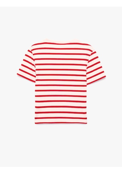 Koton Slim Fit Viskon Karışımlı Kısa Kollu Bisiklet Yaka Çizgili Tişört Kırmızı Çizgili 6sal10784ık Koton Slim Fit Viskon Karışımlı Kısa Kollu Bisiklet Yaka Çizgili Tişört Kırmızı Çizgili 6sal10784ık