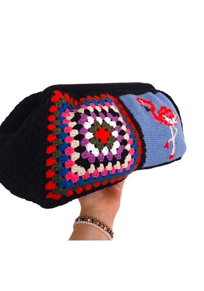 Kemzey Handmade Hayvan Desenli Siyah El Çantası , El Yapımı Kadın Çantası Siyah