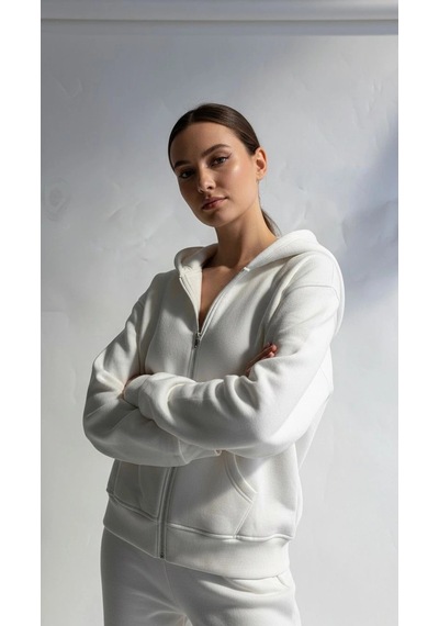 Kazax 3 İplik Şardonlu Kapşonlu Hoodie Frm Beyaz P510437 Beyaz