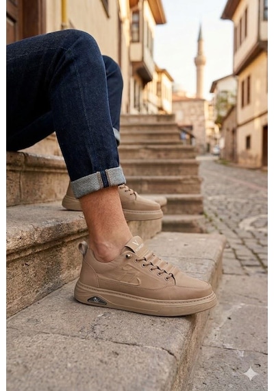 Pepita E327 Rahat Hafif Keten Lastik Bağcıklı Günlük Sneaker Erkek Spor Ayakkabı Camel