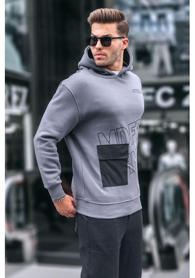 Madmext Füme Baskılı Kapüşonlu Sweatshirt 6148-füme Füme