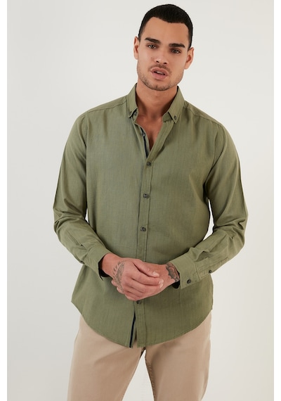 Buratti Pamuklu Regular Fit Düğmeli Yaka Erkek Gömlek Cf20S111871 Haki