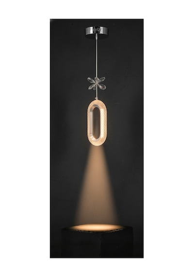 Selin Silver Modern Led Sarkıt Avize Kristal Çiçek Detaylı Oval Tasarım Tekli Avize Gümüş Gümüş