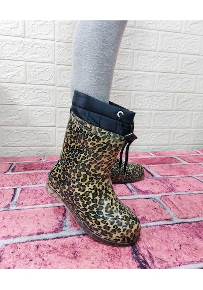 Çağrı Leopar Desenli İçi Kürklü Kız Çocuk Kar Yağmur Çizmesi 001