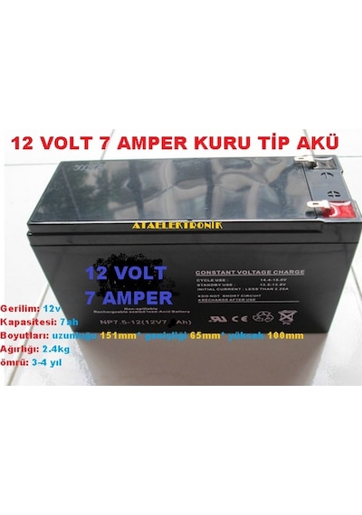 12 Volt 7 Amper 12V 7Ah Akü Güvenlik Alarm Ups Aküsü Pili