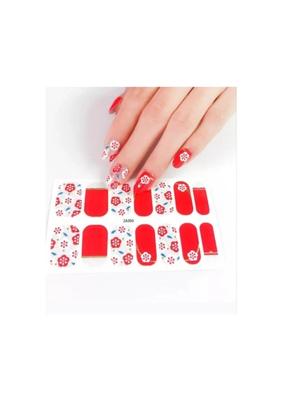 Lexroo Tırnak Oje Sticker Dövmesi Kırmızı Çiçek Desenli 14'lü Nail Art Set