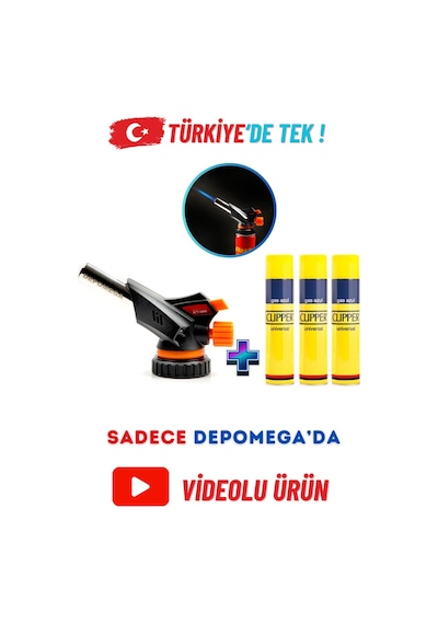 Depomega Ws-509c 1300 Derece Profesyonel Pürmüz Kafa Çakmak + Gaz 3 Adet Çok Renkli