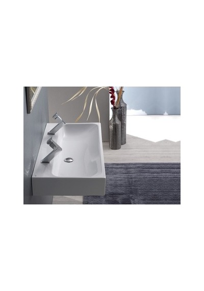 Çift Hazneli Etajerli 100 Cm Seramik Lavabo Tasarımı 508 Yeşil