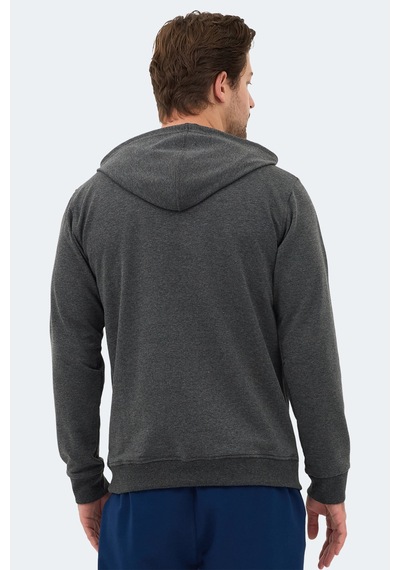Slazenger Ozzy In Erkek Kanguru Cepli Kapüşonlu Koyu Gri Sweatshırt Koyu Gri
