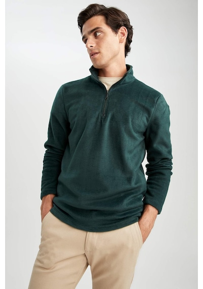 DeFacto Yeşil Tüylenme Yapmayan Soğuk Geçirmez Regular Fit Dik Yaka Fermuarlı Polar Sweatshirt Y3996AZNSGN245