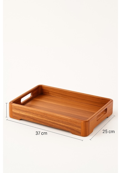 Akasya Ahşap Servis Tepsisi Orta Boy 37x25x4,5cm Doğal Ahşap Sunum Tepsisi Kahverengi