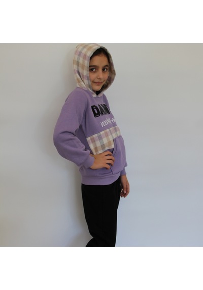 Milenawear by Milena Dance Nakışlı Cepli Kapüşonlu Kalın Kız Alt Üst Takım Mor