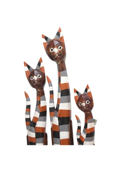 Ahşap Otantik 3 Lü Çizgili Kedi 100cm Albızıa Wood 100 80 60 Dekoratif Ahşap Kedi