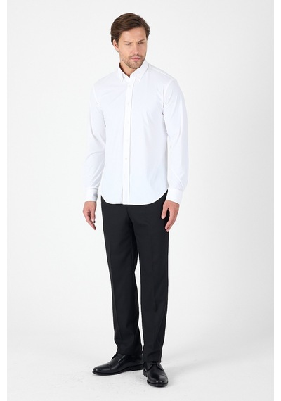 İmza Beyaz Uzun Kol Düğmeli Yaka Cepsiz Performans Ürün Slim Fit Gömlek 1004250270 Beyaz