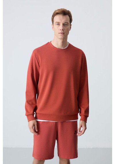 Tommy Life Kiremit Basic O Yaka Rahat Form Erkek Sweatshirt - 88053 Kiremit