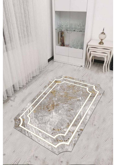 Gri Gold Çerçeveli Kaymaz Tabanlı Lazer Kesim Halı Rv311n11 Gri - Gold