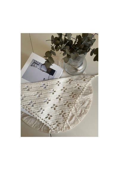 Çiçek Desenli Örgü Bandana El Yapımı Saç Bandı Kadın Saç Aksesuarı Bohem Tarz Yazlık Takı Beyaz Beyaz