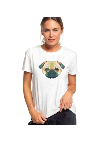 Polygonal Head Dog Köpek Baskılı Beyaz Kadın Tshirt