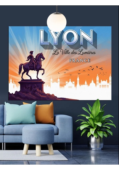 Lyon Şehri Silüeti Posteri Dekoratif Kanvas - Mdf Ahşap Tablo