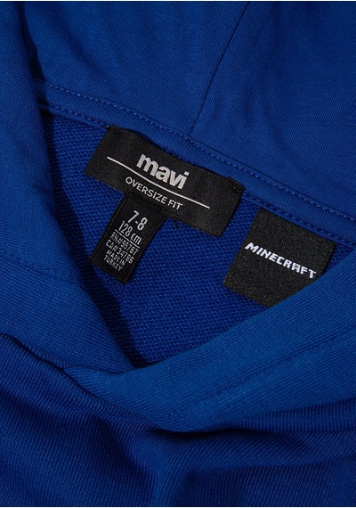 Mavi - Minecraft Baskılı Kapüşonlu Mavi Sweatshirt 6s10180-70907 Mavi