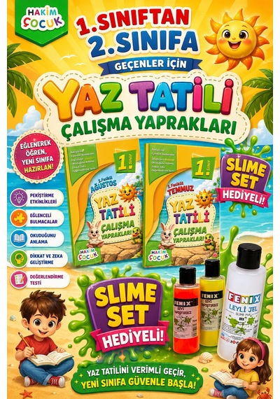 Hakim Çocuk 1. Sınıftan 2.sınıfa Geçenler İçin Yaz Tatili Çalışma Yaprakları Slime Set Hediyeli