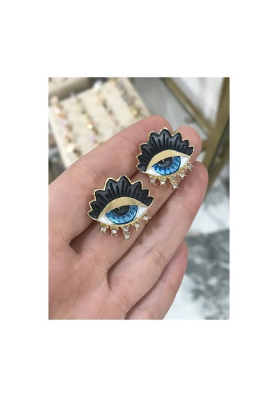 Göz Model Taşlı Küpe Çok Renkli