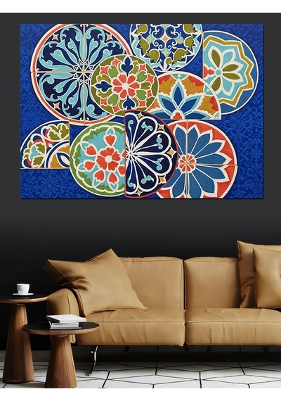 Renkli Mandala Geometrik Desen Dekoratif Kanvas - Mdf Ahşap Tablo