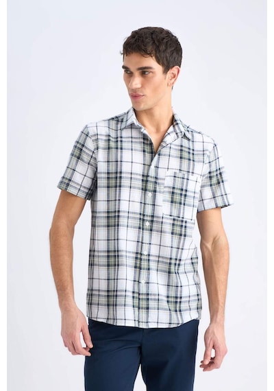DeFacto %100 Pamuk Regular Fit Yazlık Polo Yaka Kareli Kısa Kollu Gömlek D7553AX25SPWT34
