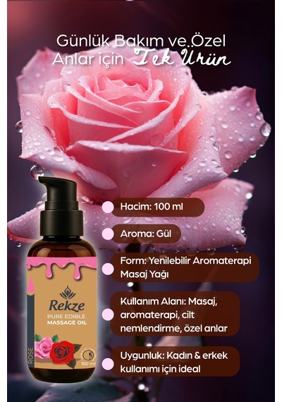 Gül Aromalı Doğal Ve Yenilebilir Masaj Yağı 100 Ml Romantik Dokunuşlar Için - 635849396